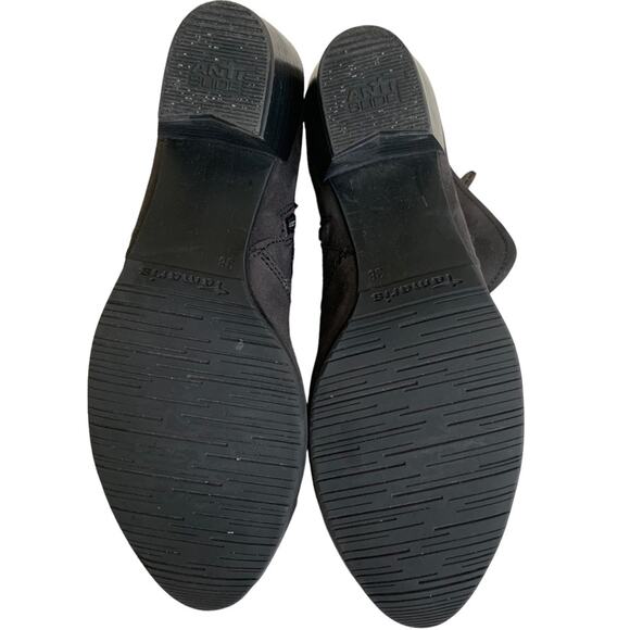 Tamaris Black Leather Buckle Accent Side Zip Ankle Boots Size 7.5 - Picture 3 of 10